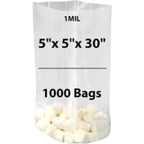 Clear Gusseted Poly bags 1 Mil, 5 inch X 5 inch X 30 inch Pack of 1000 Bags