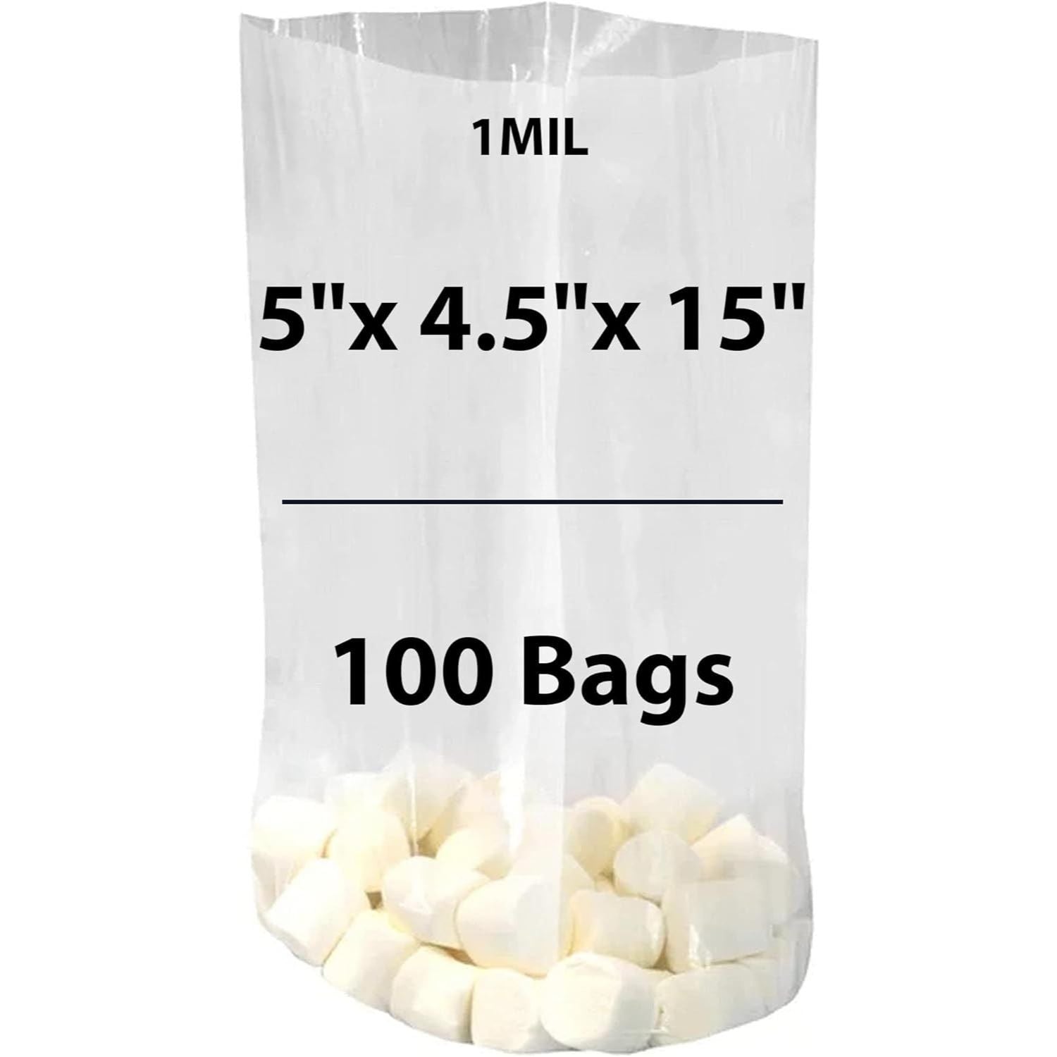 Clear Gusseted Poly bags 1 Mil, 5 inch X 4.5 inch X 15 inch Pack of 100 Bags