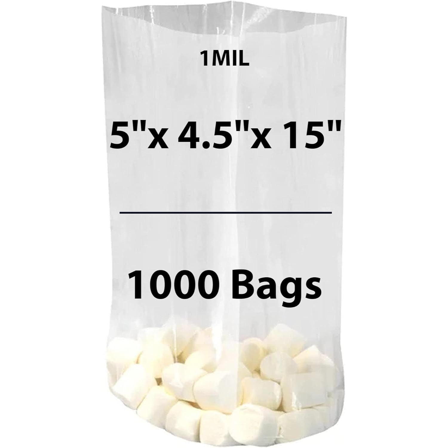 Clear Gusseted Poly bags 1 Mil, 5 inch X 4.5 inch X 15 inch Pack of 1000 Bags