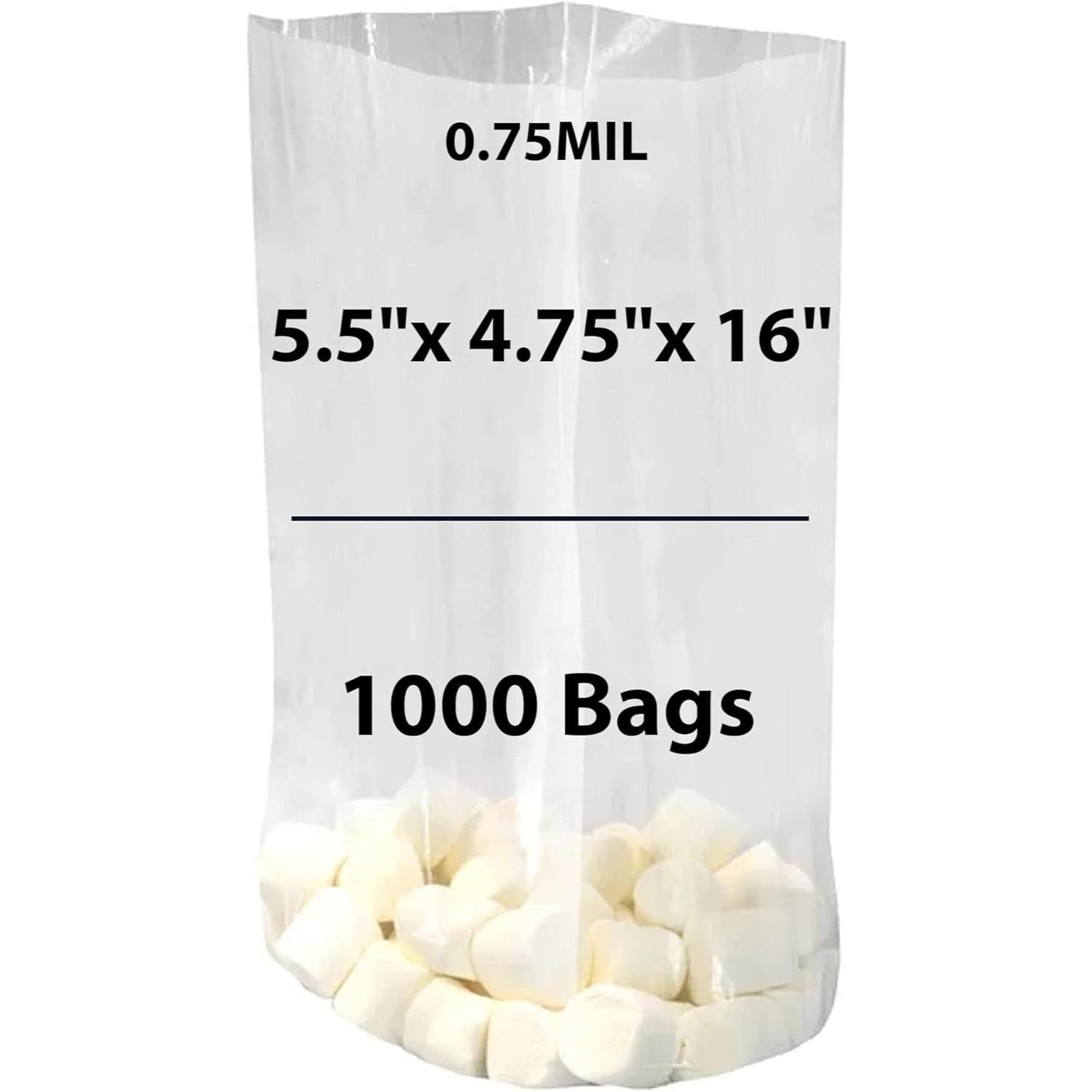Clear Gusseted Poly bags 0.75 Mil, 5.5 inch X 4.75 inch X 16 inch Pack of 1000 Bags
