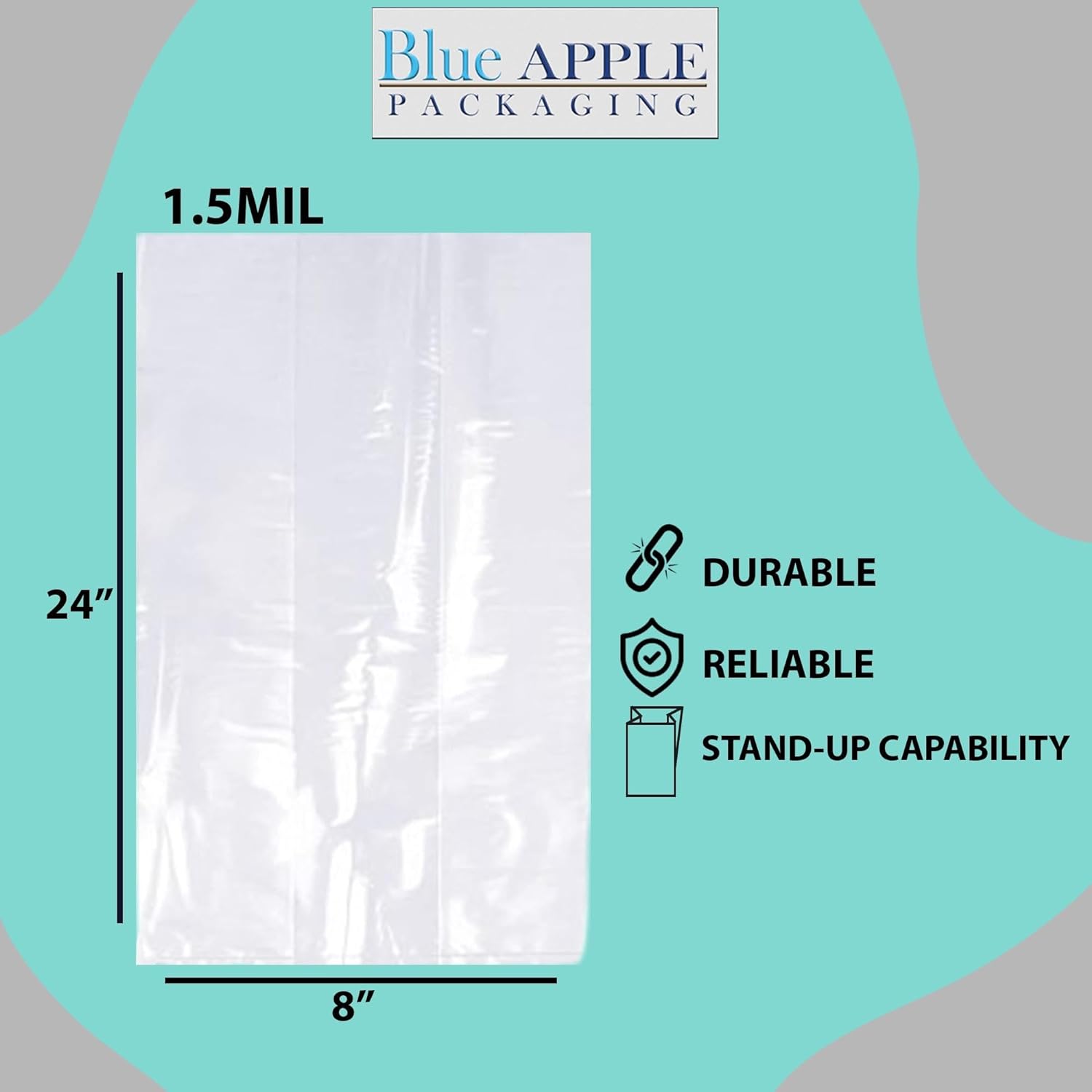 Clear Gusseted Poly Bags 1.5 Mil 8 Inch x 4 Inch x 24 Inch