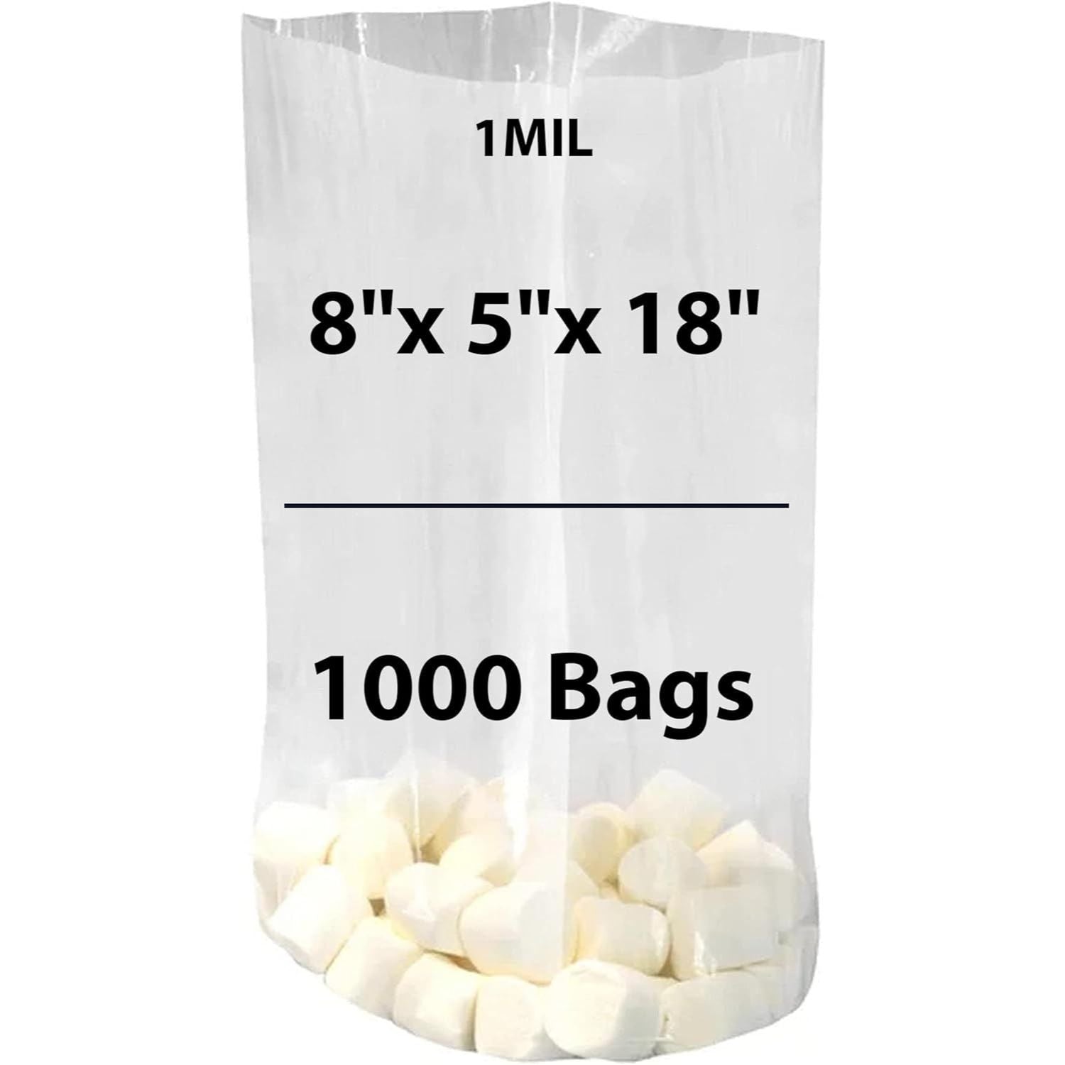 Clear Gusseted Poly bags 1 Mil, 8 inch X 5 inch X 18 inch Pack of 1000 Bags