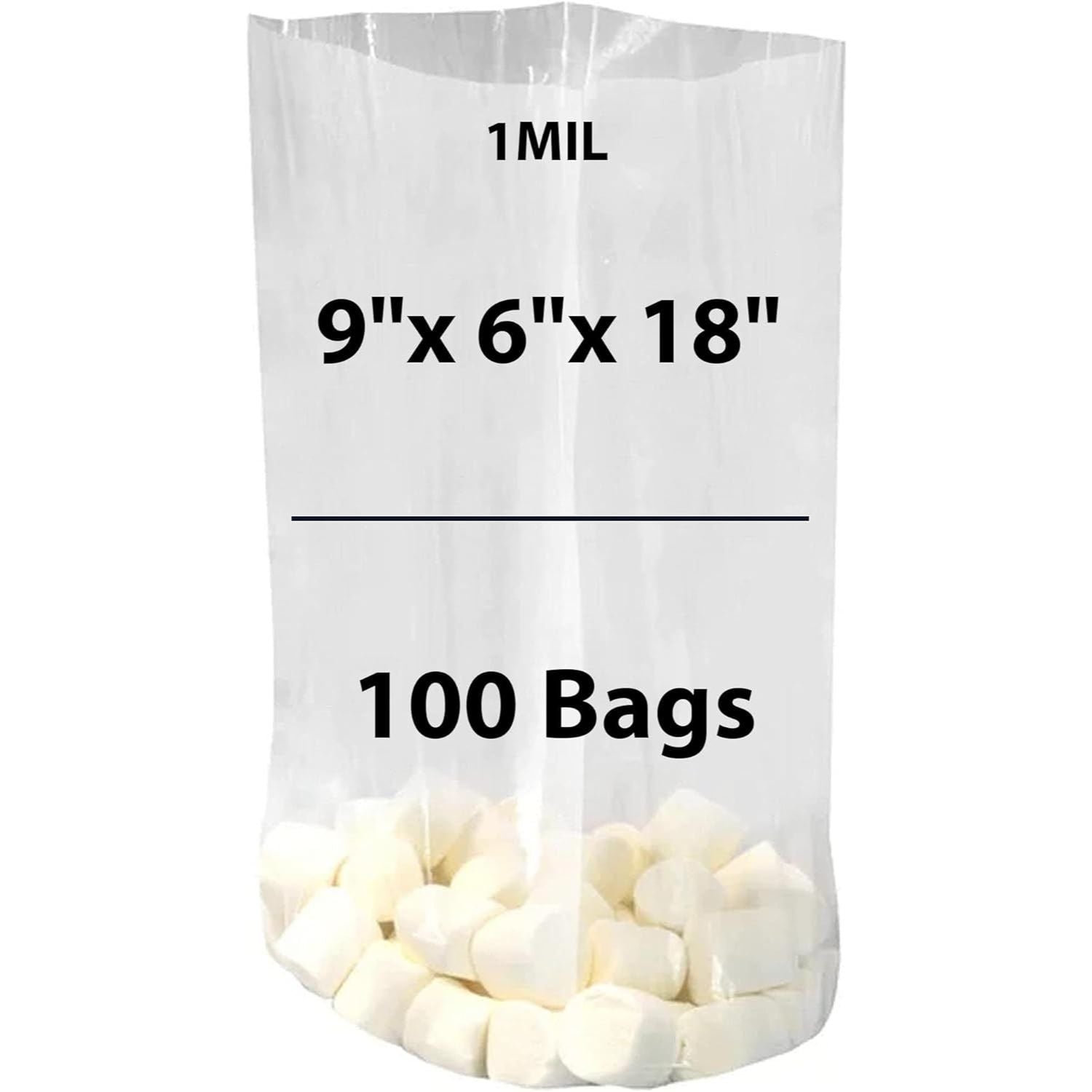 Clear Gusseted Poly bags 1 Mil, 9 inch X 6 inch X 18 inch Pack of 100 Bags