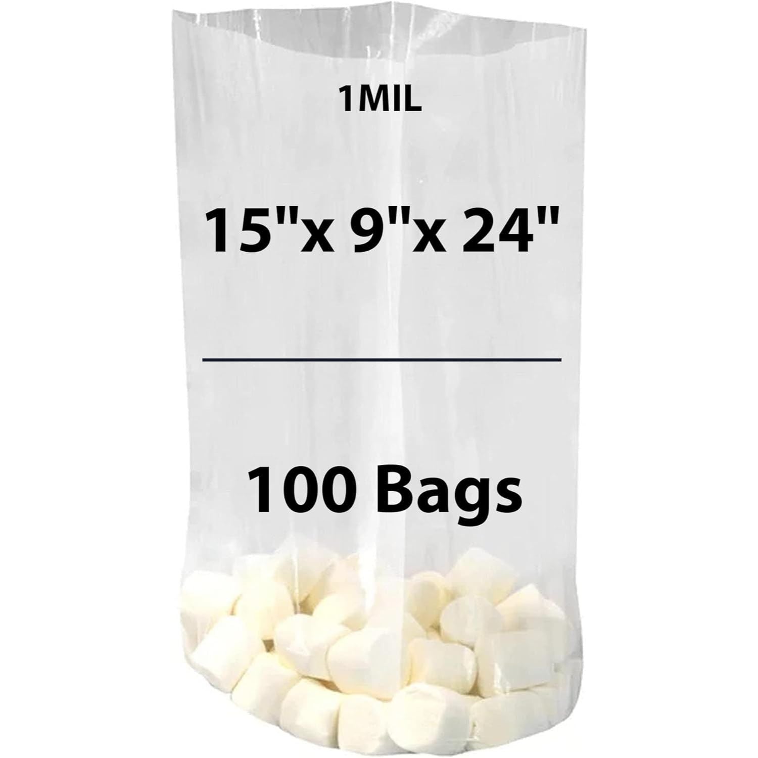 Clear Gusseted Poly bags 1 Mil, 15 inch X 9 inch X 24 inch Pack of 100 Bags