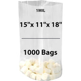 Clear Gusseted Poly bags 1 Mil, 15 inch X 11 inch X 18 inch Pack of 1000 bags