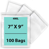 Resealable plastic bags 4 Mil Size: 7 inch (width) X 9 inch (Height) Pack of 100 Bags