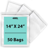 Resealable plastic bags 4 Mil Size 14 inch (width) X 24 inch (Height) Pack of 50 Bags