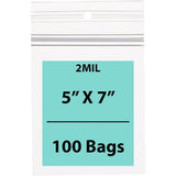 Polypropylene Zip-lock Bags 2 Mil size 5 inch (width) X 7 inch (Height) Pack of 100 Bags