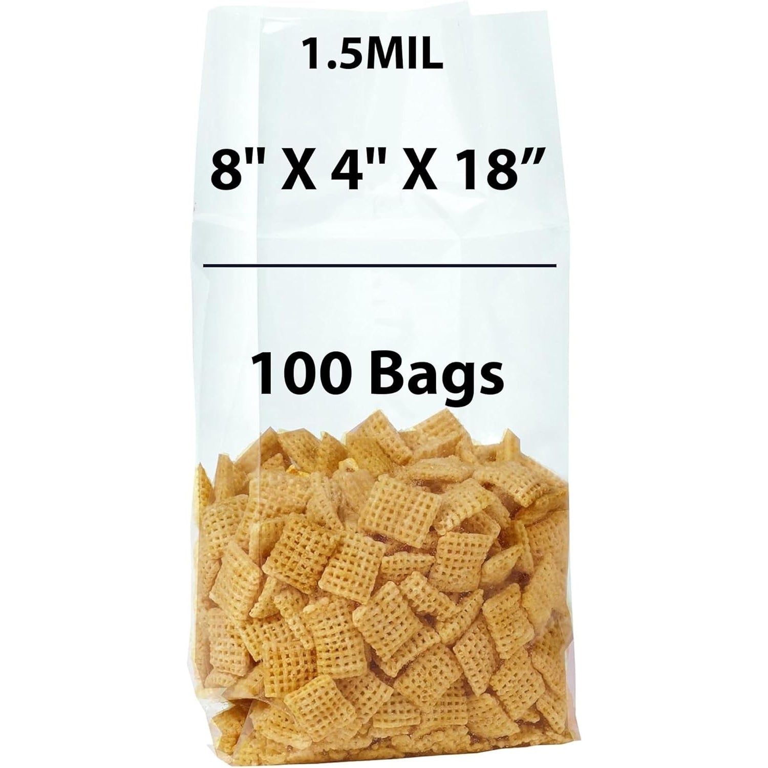 Gusseted Polypropylene Bags 1.5 Mil 8 inch X 4 inch X 18 inch Size Pack of 100 Bags