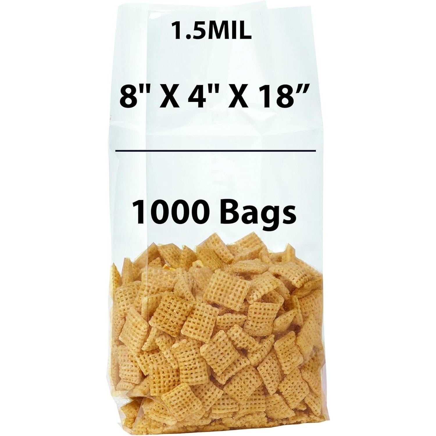 Gusseted Polypropylene Bags 1.5 Mil 8 inch X 4 inch X 18 inch Size Pack of 1000 Bags