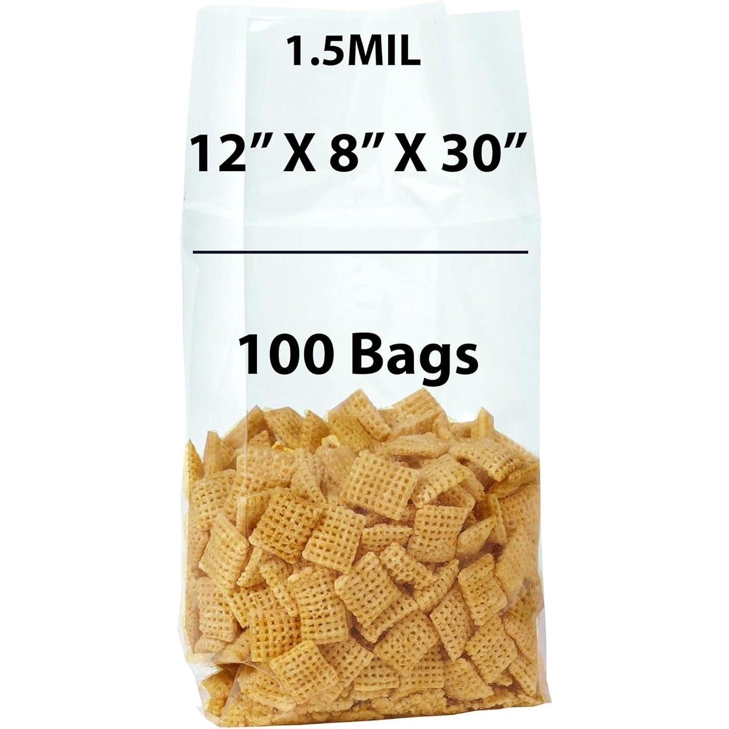 Gusseted Polypropylene Bags 1.5 Mil 12 inch X 8 inch X 30 inch Pack of 100 Bags